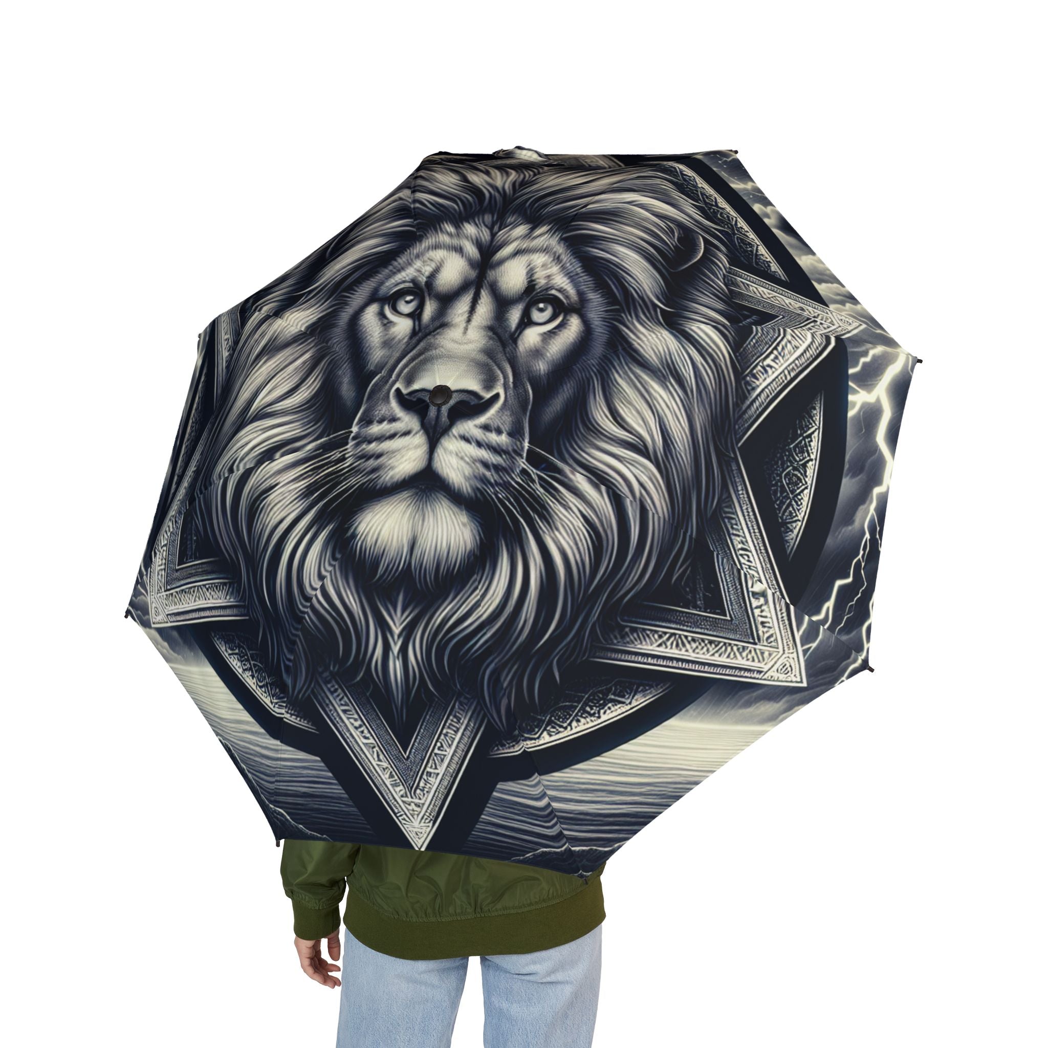 The Laughing Sinner Lion over Star of David Umbrella for rainy days, sunny days or for anytime.