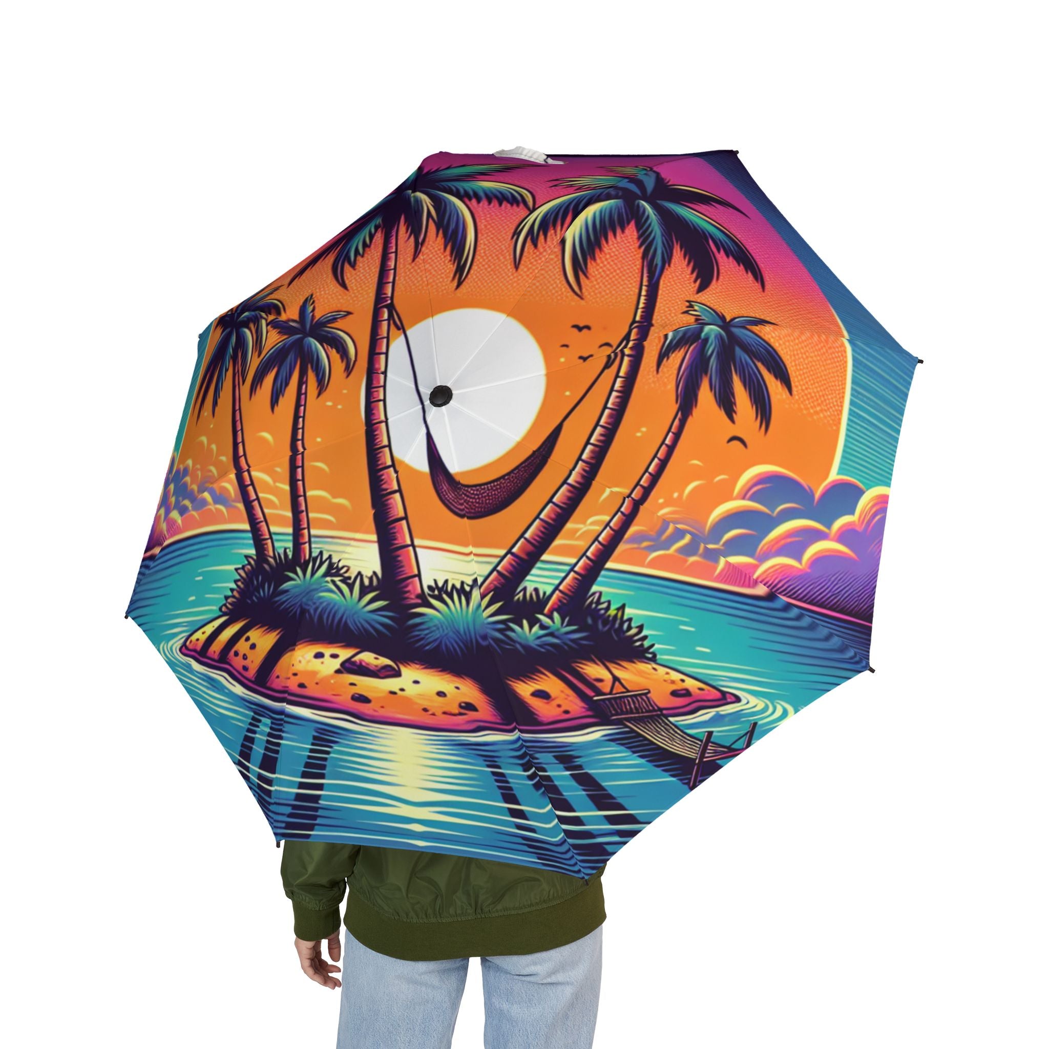 The Laughing Sinner Tropical Sunset Umbrella for rainy days, sunny days or for anytime.