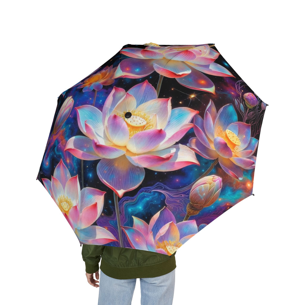 Foldable Umbrella — Vibrant Cosmic Lotus Pattern, Semi-Automatic Travel Umbrella