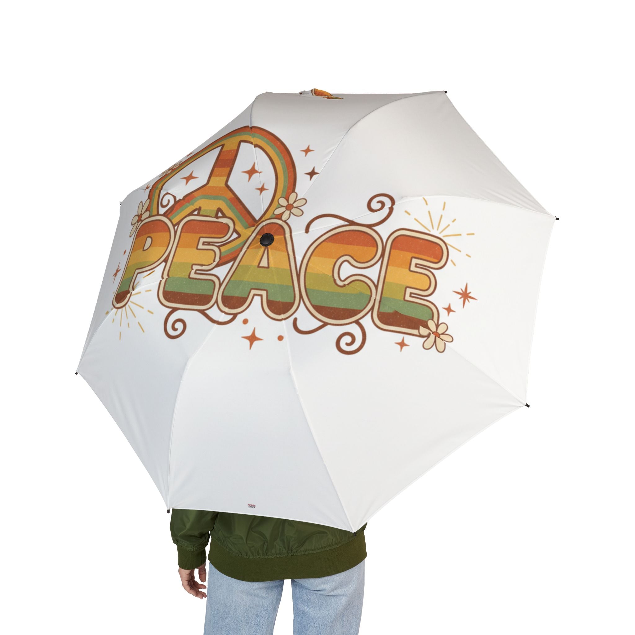 Peace Sign Foldable Umbrella — Retro Hippie Vibe