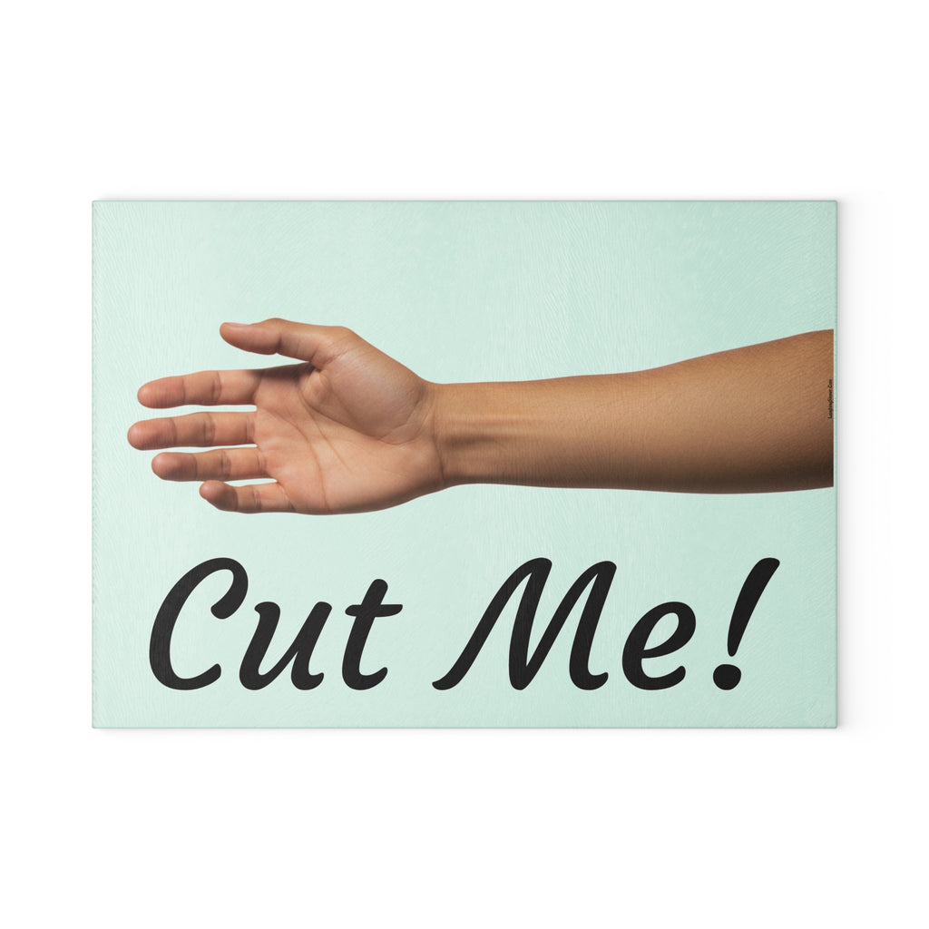 'Cut Me!' Hand Graphic Kitchen Glass Chopping Board
