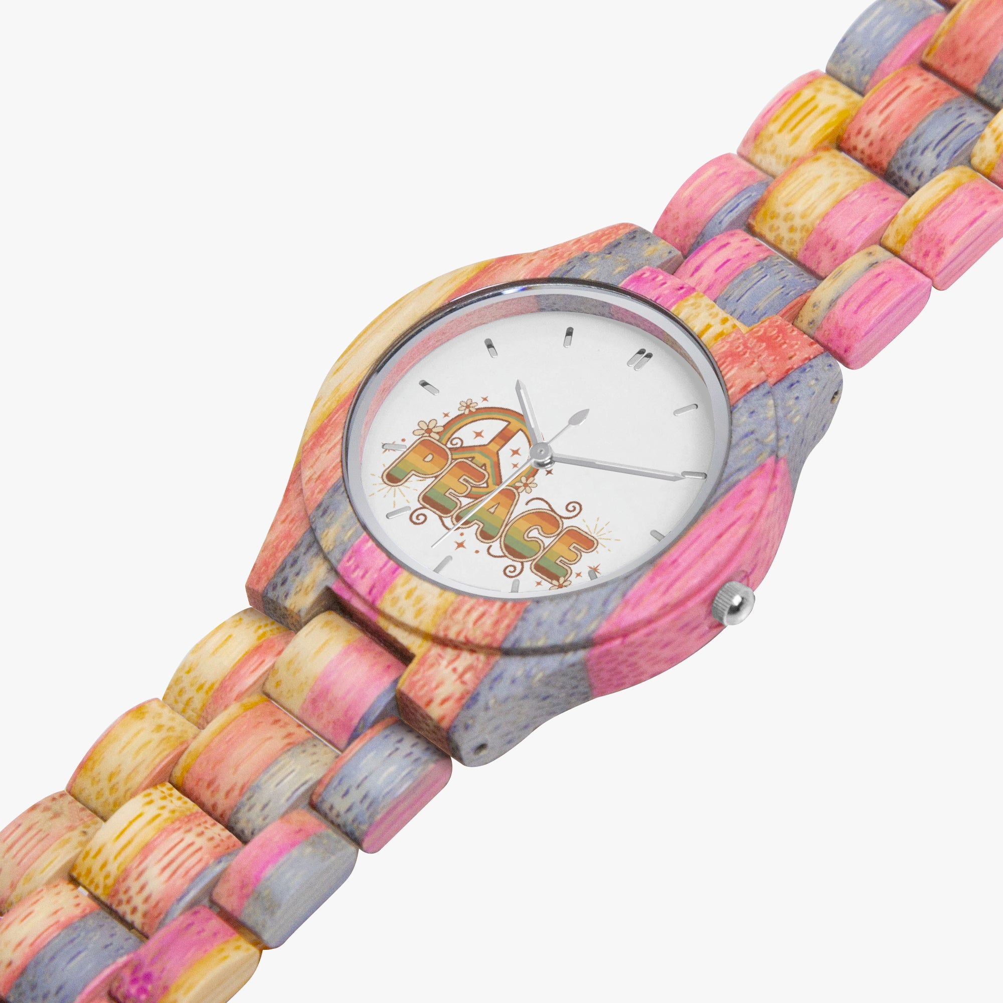 Laughing Sinner Designed Camouflage Wooden Watch - Grey & Pink
