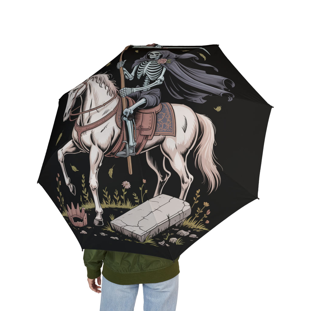Skeleton Rider Horse Foldable Umbrella — Gothic Horseback Rain Umbrella