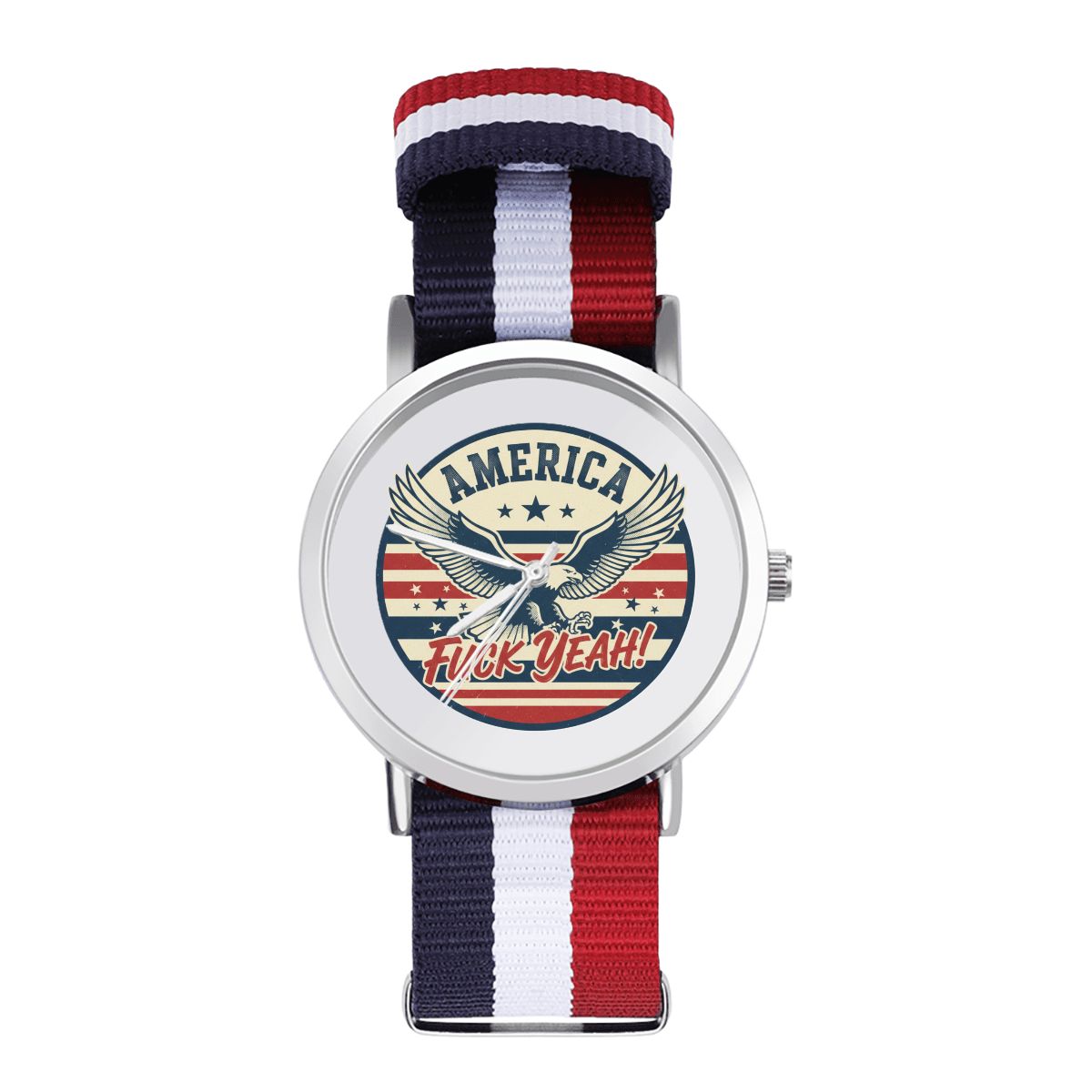 'America Fuck Yeah' Watch With Woven Red, White and Blue Watch Band