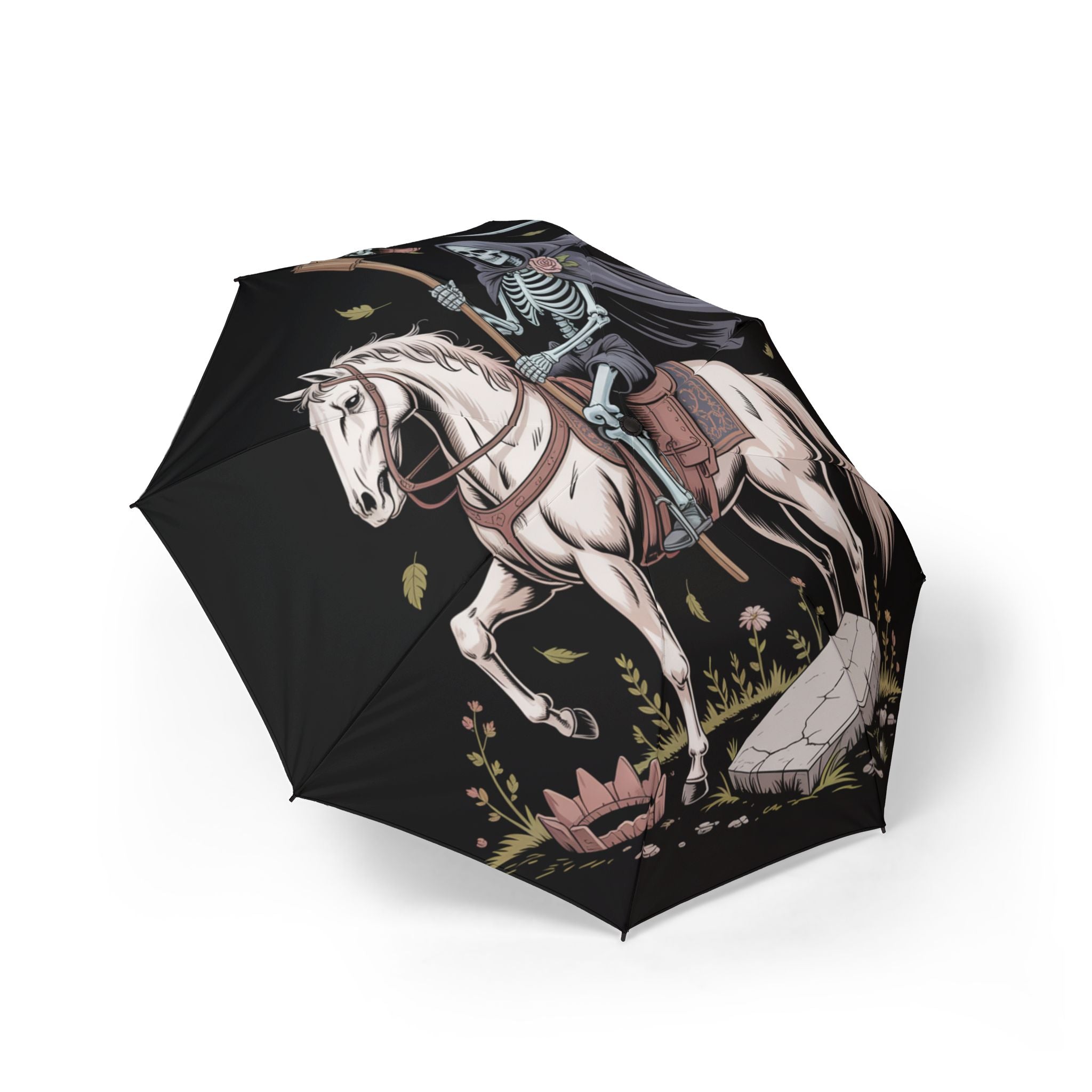 Skeleton Rider Horse Foldable Umbrella — Gothic Horseback Rain Umbrella - Laughing Sinner