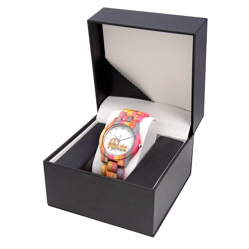 Laughing Sinner Designed Camouflage Wooden Watch - Grey & Pink