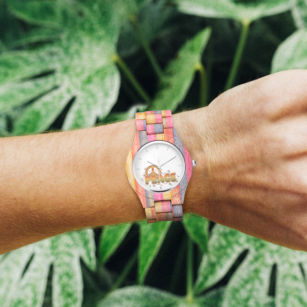 Laughing Sinner Designed Camouflage Wooden Watch - Grey & Pink