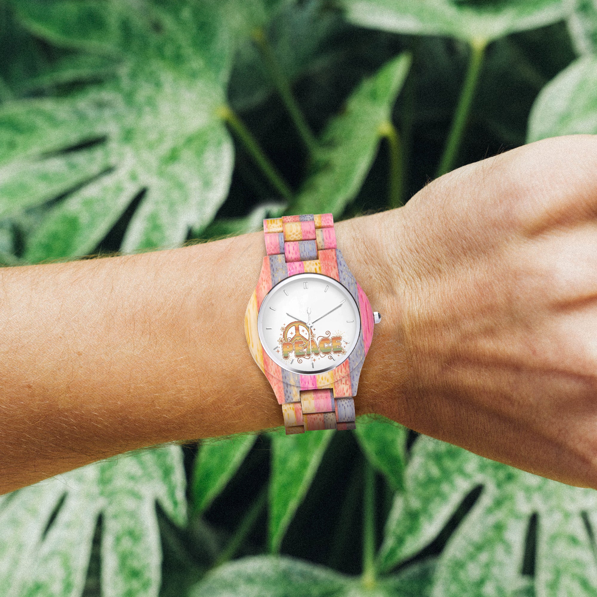 Laughing Sinner Designed Camouflage Wooden Watch - Grey & Pink