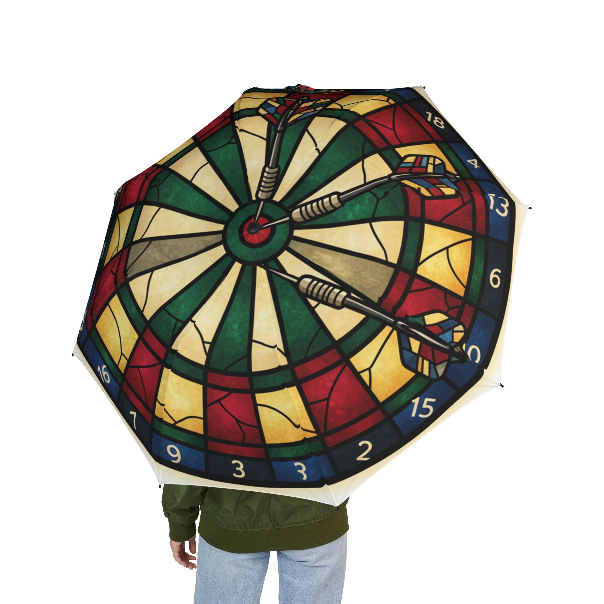 The Laughing Sinner Stained Glass Dartboard Umbrella for rainy days, sunny days or for anytime.
