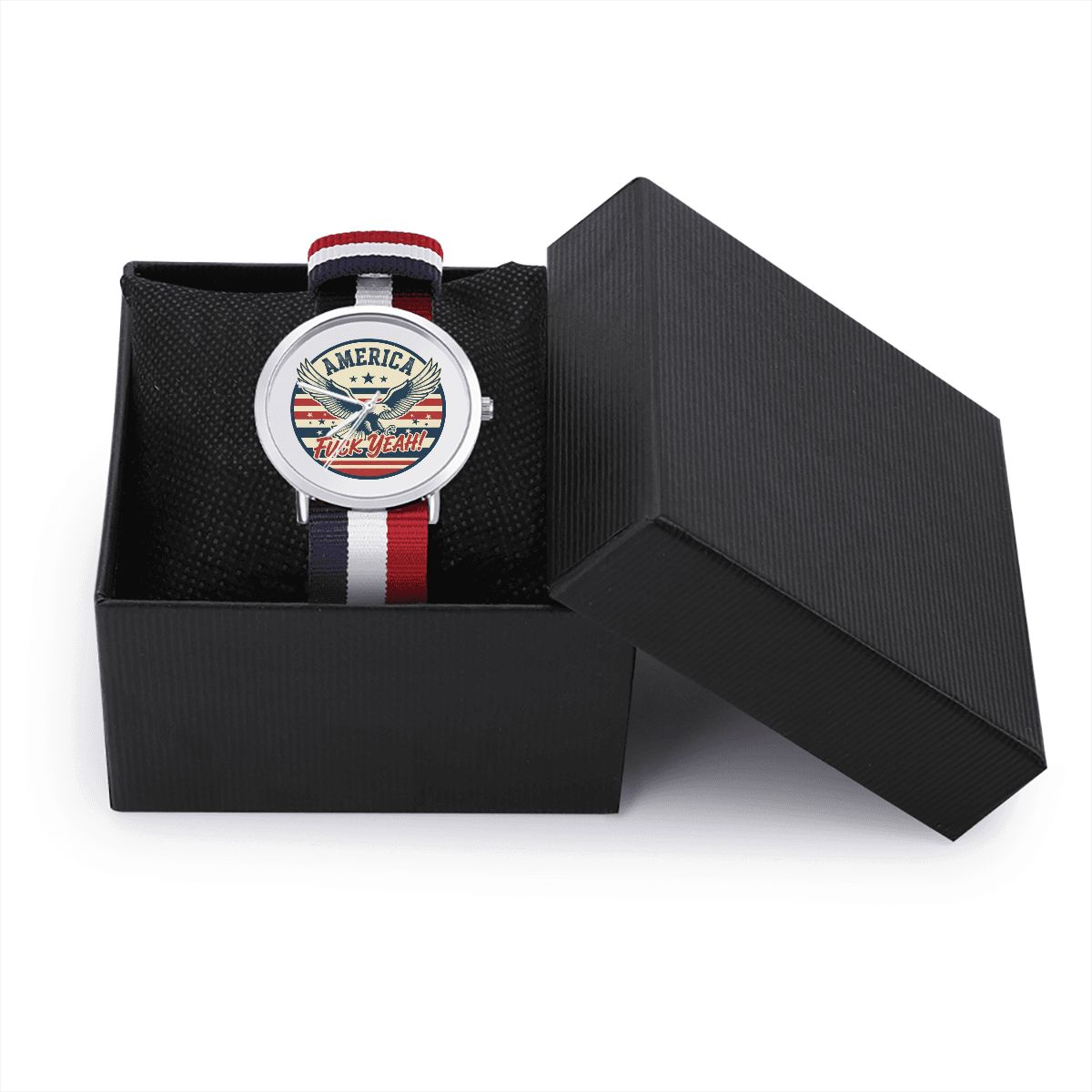 'America Fuck Yeah' Watch With Woven Red, White and Blue Watch Band
