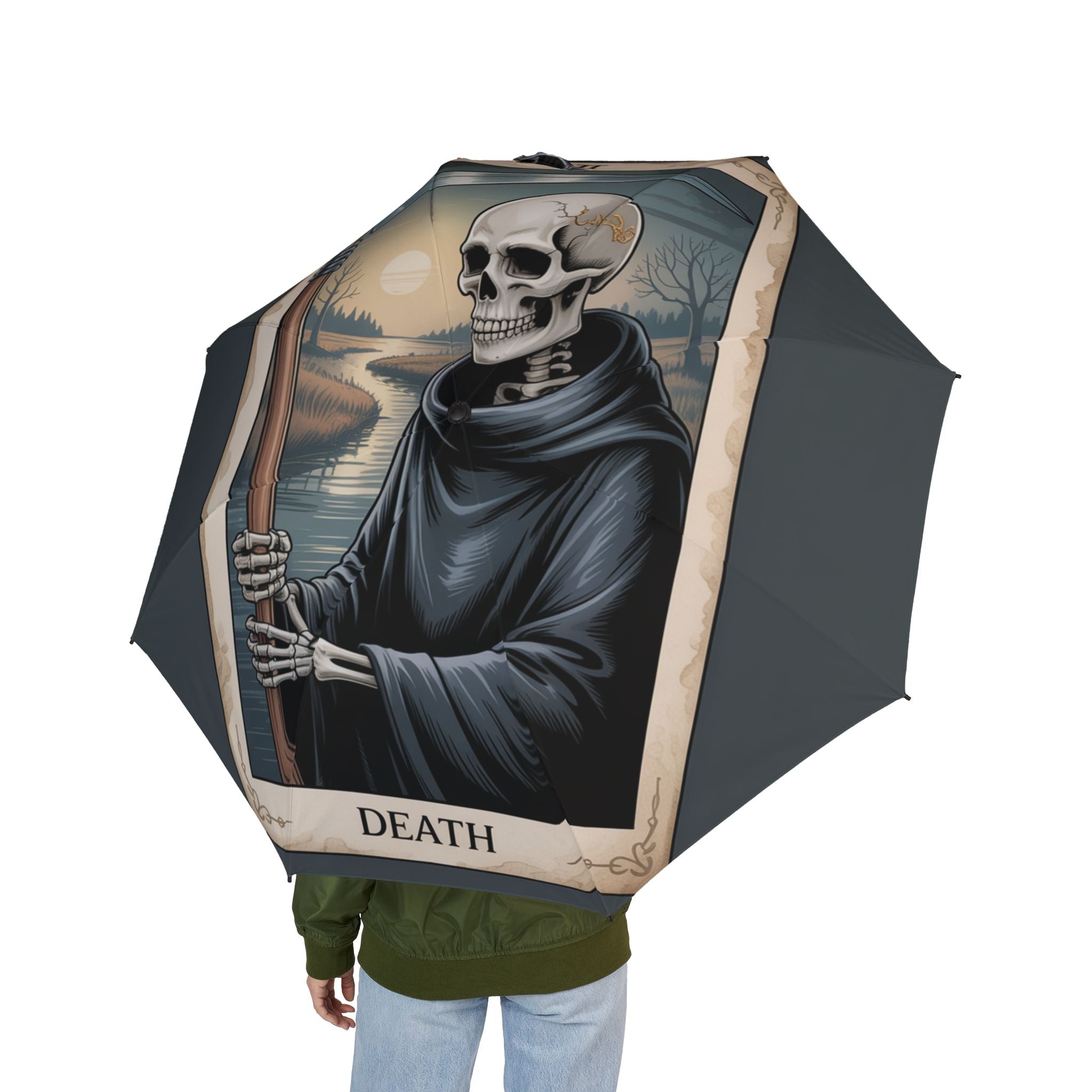 The Laughing Sinner Death Tarot Card Umbrella for rainy days, sunny days or for anytime.