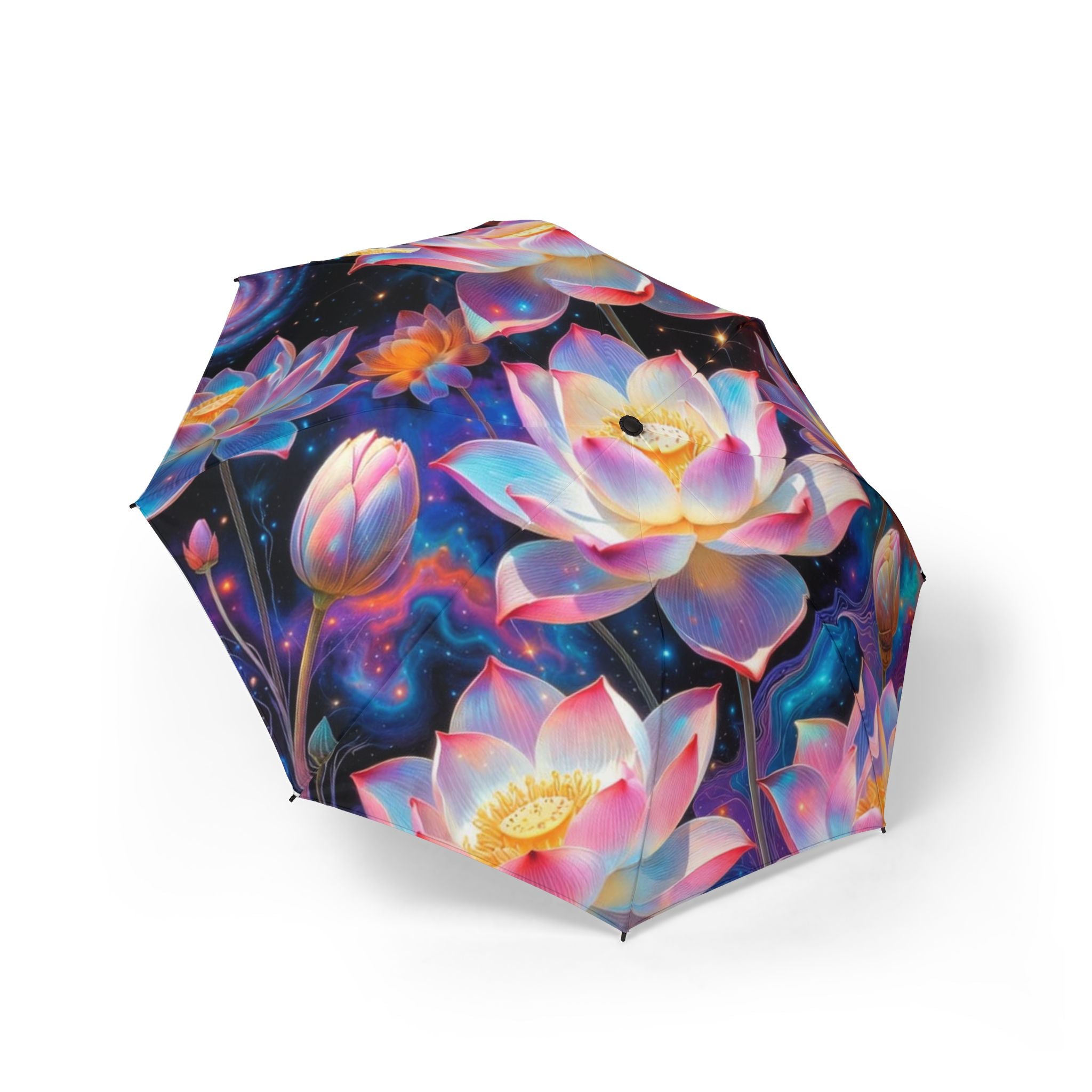 Foldable Umbrella — Vibrant Cosmic Lotus Pattern, Semi-Automatic Travel Umbrella