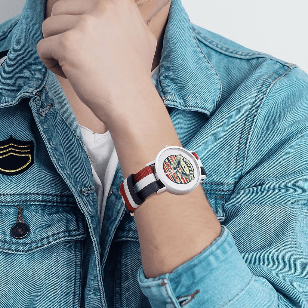 'America Fuck Yeah' Watch With Woven Red, White and Blue Watch Band