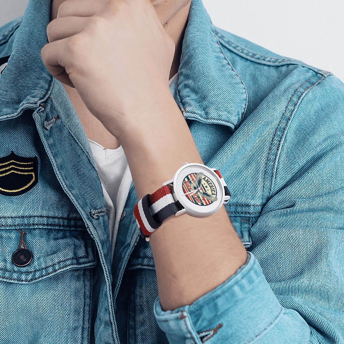 'America Fuck Yeah' Watch With Woven Red, White and Blue Watch Band